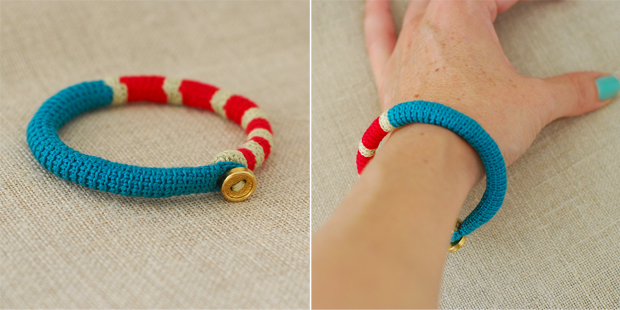 Colourful handmade crocheted bangles by Kjoo