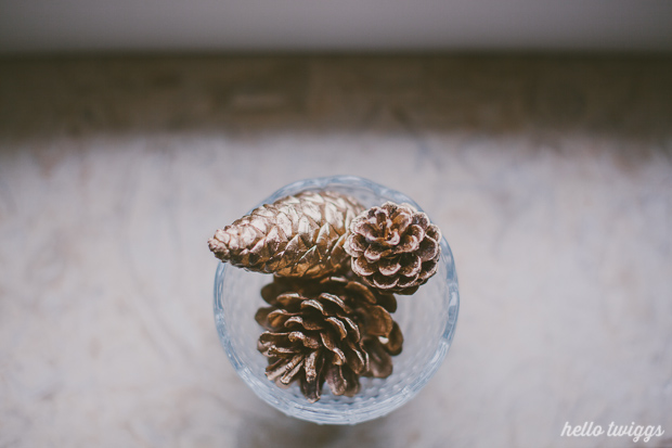 Ikea Glass Bowl with golden pinecones