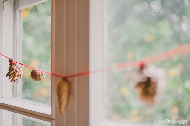 Christmas Garland with golden pinecones